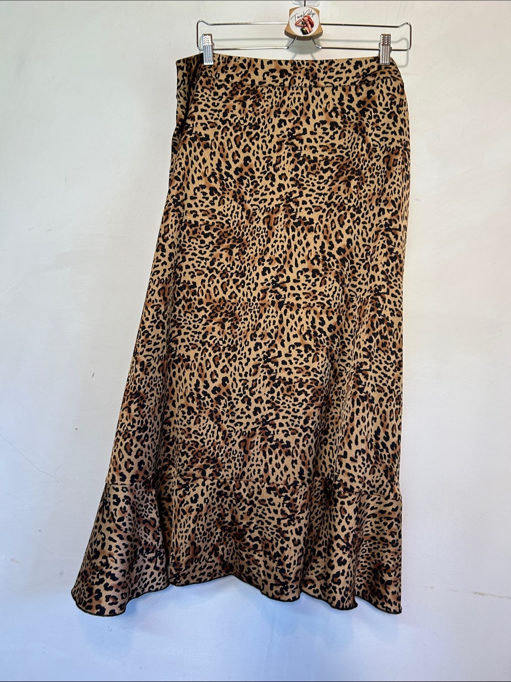 Cleo Leopard Print High Low Midi Skirt XL Brown Black Ruffle Hem Animal Print - Picture 3 of 8
